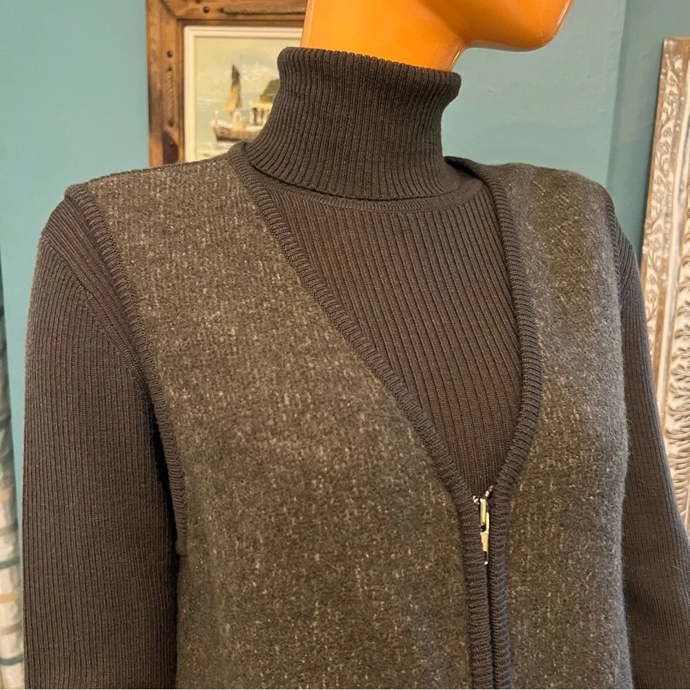 DKNY Wool Ribbed Knit Turtleneck Dress with Vest - Picture 11 of 16